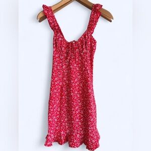 NWT Hello Molly Womens Red Floral Preppy Tie Front Ruffle Trim Mini Dress XS